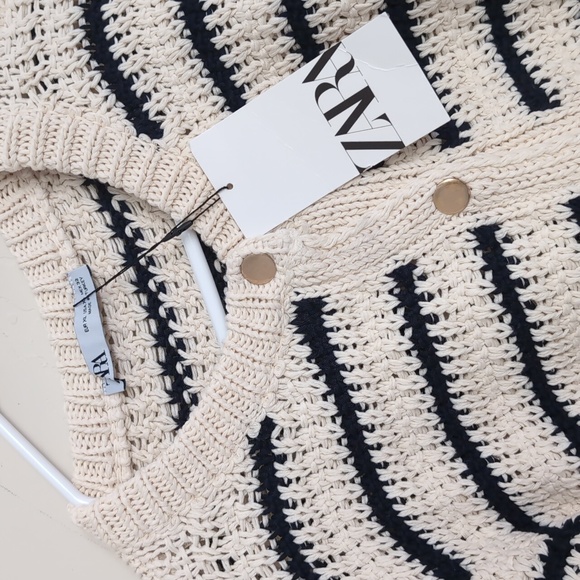 Zara women STRIPED KNIT CARDIGAN Black white stripes Gold button 6771/008 XL NWT - Picture 11 of 13